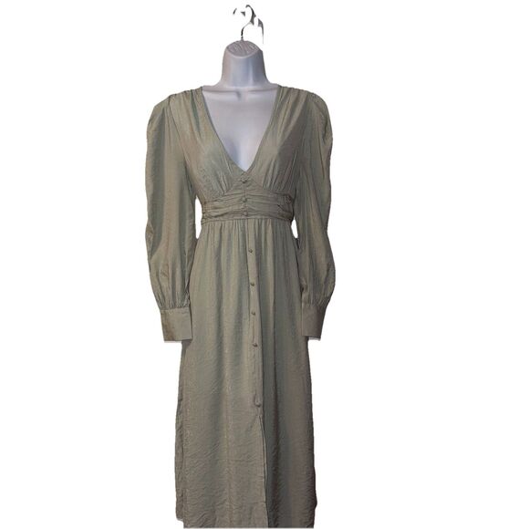 By The River NWT Mint Green Striped Dress Peasant Boho Size Medium Shimmery - Picture 4 of 16